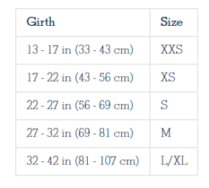 RW Flagline sizing chart